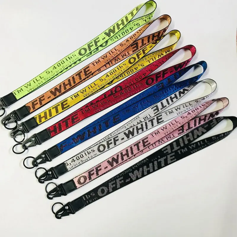 

Trendy brand OFF2.5cm canvas mobile phone pendant, simple and fashionable keychain pendant, multi-purpose wrist strap