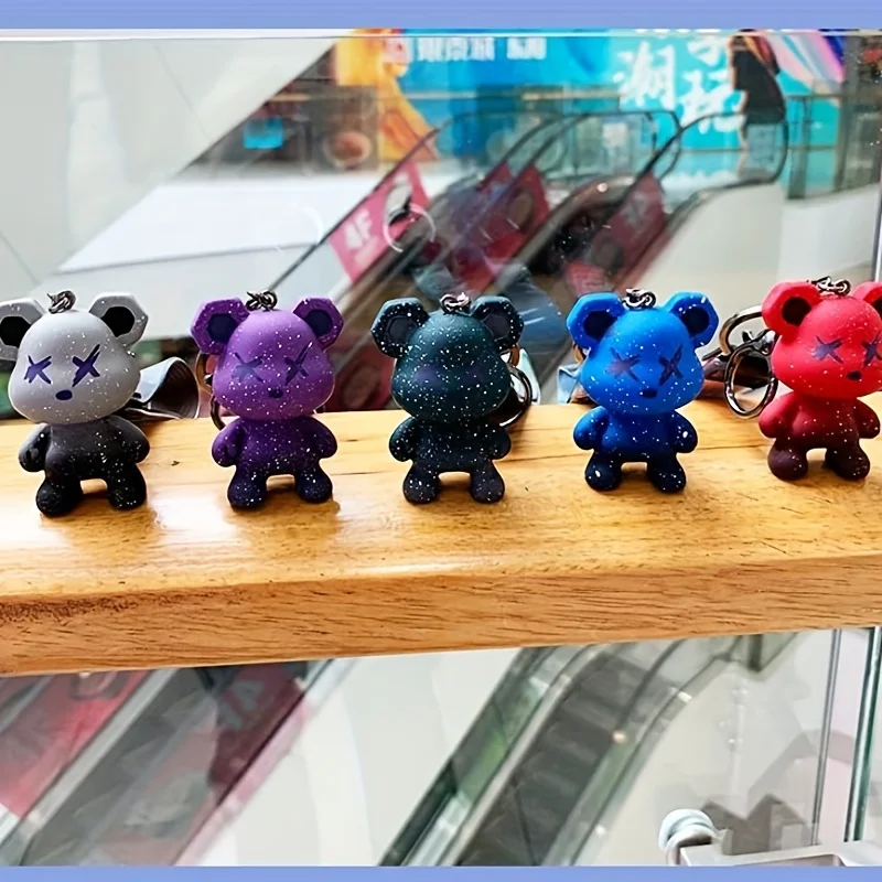 Cute cartoon bear keychain with shiny stars - durable iron key ring - Image 3