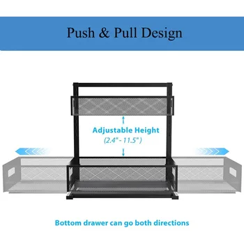 2-Tier Metal Under Sink Organizer, Pull Out Smoothly Under Kitchen Sink Organizer with Track，Kitchen and Bathroom 4