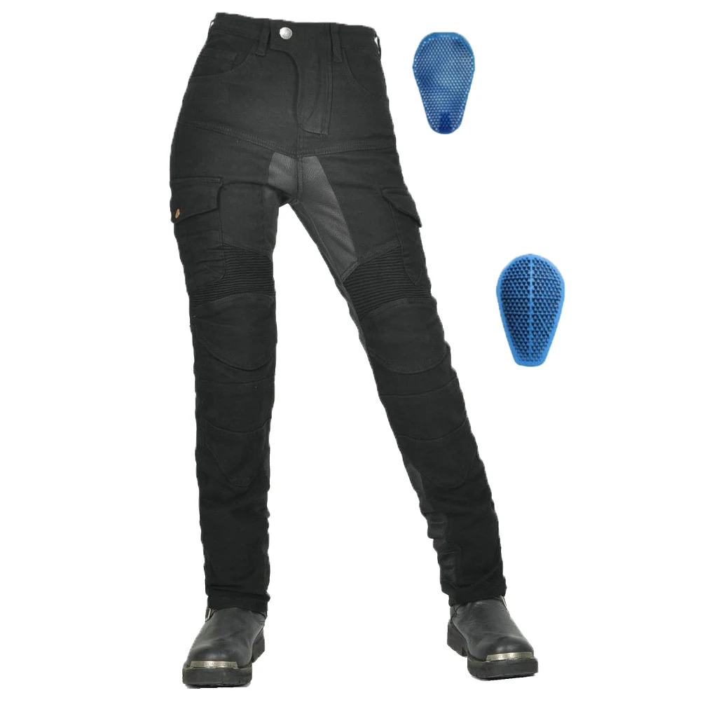 오토바이 청바지, 여름용 메쉬 통기성 오토바이 레이싱 안티폴 작업복 라이딩 팬츠 (4개의 실리콘 보호대 포함)