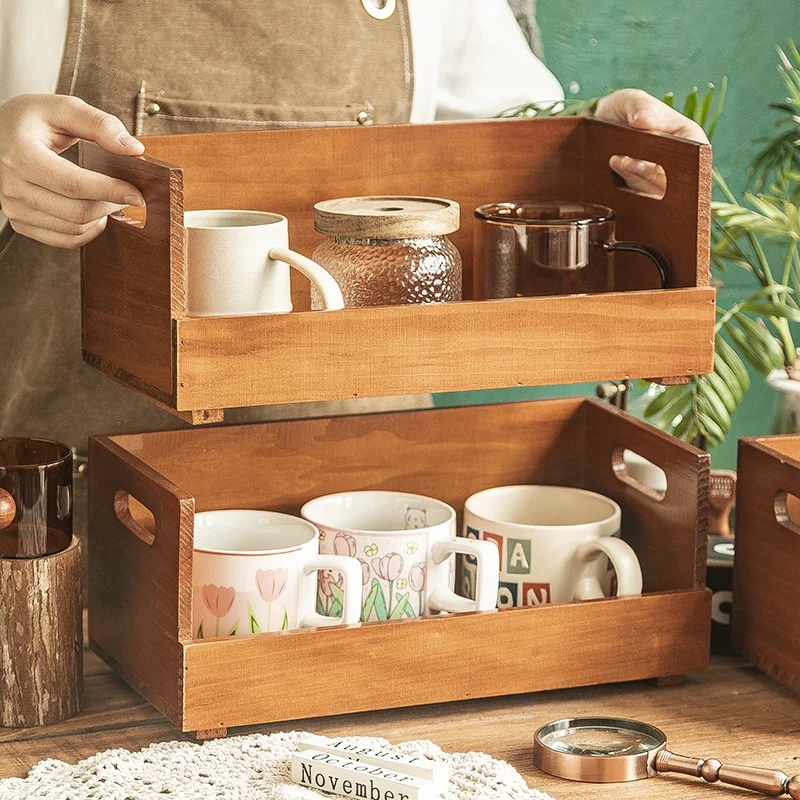 

Retro Wood Organizer Box Trays Make Up Cosmetics Sundries Holder Kitchen Bathroom Jewellery Box Vintage Home Storage Basket