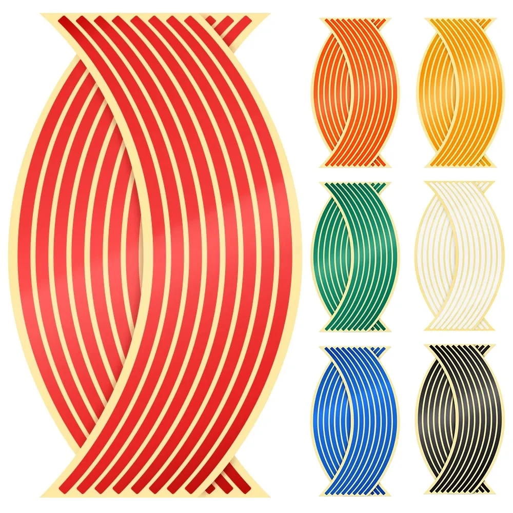 Four color options of reflective rim tape laid out side by side