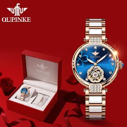 OUPINKE 3183 Skeleton Automatic Watch for Women Sapphire Mirror Stainless steel Luxury Brand Bracelet Watch Gift Set Original