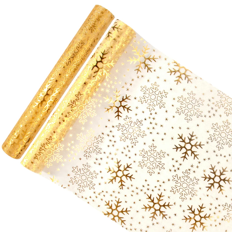 Sparkle Metallic Gold Thin Table Runner Gold Snowflakes Sequin Glitter Mesh Roll Wedding Christmas Table Centerpiece Decorations
