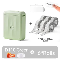 Compact Bluetooth Thermal Label Printer - Mini Portable Self - Adhesive Sticker Maker (GN - 14x30 CLEAR - 6R)