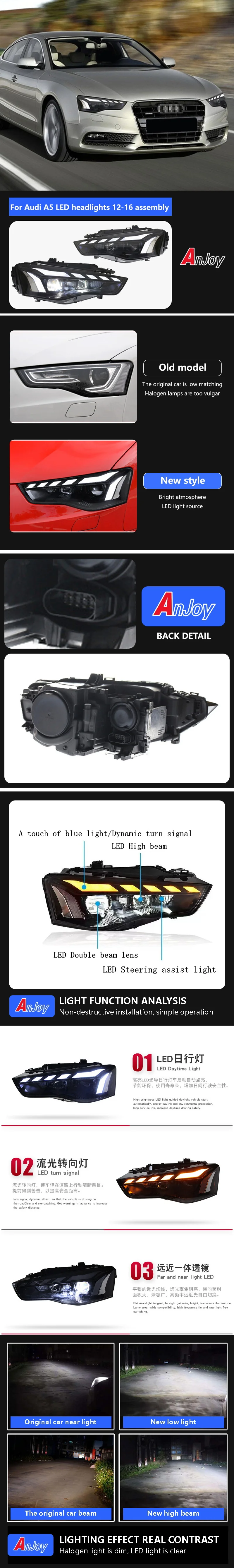 مصابيح إشارة DRL أمامية LED ، ملحقات ترقية التجميع الأمامي ، تصميم RS5 للسيارة ، Audi A5 DRL بدوره-من ، زوج واحد