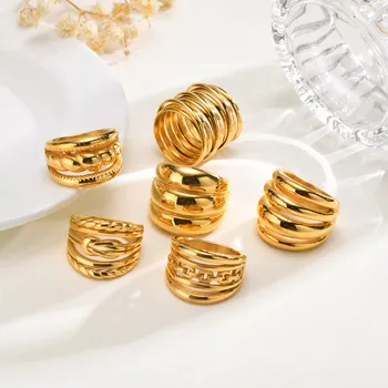 Anelli geometrici multistrato per coppie anello Vintage creativo Color oro gioielli per feste regalo Design personalizzato in acciaio inossidabile