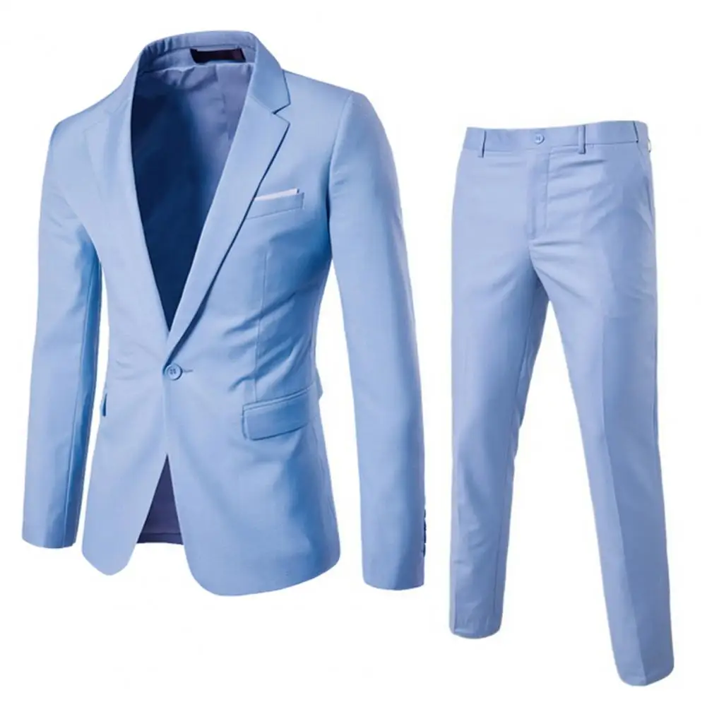Men Pants Set Stylish Men's Business Suit Set Lapel Slim Fit Coat Long Pants for Workwear Formal Occasions Slim Fit Suit Outfit mens suit