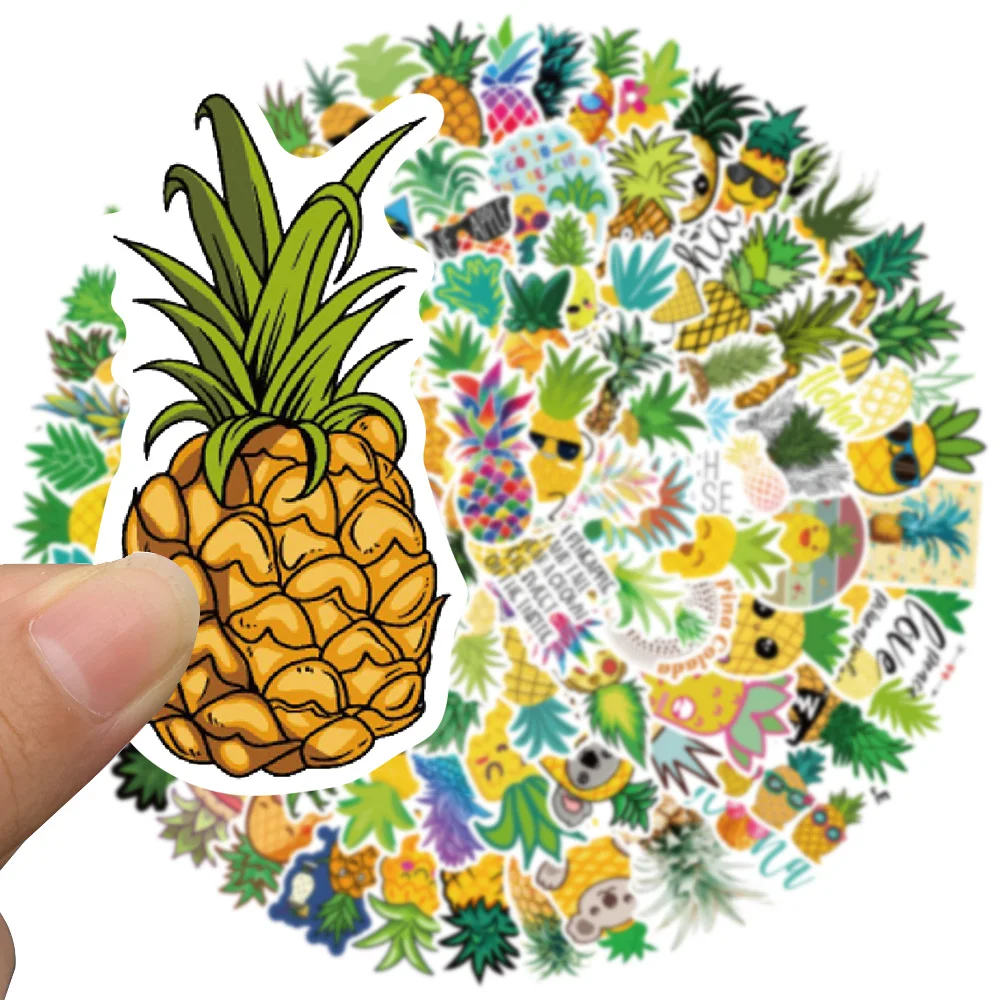 Autocollants de dessin animé ananas mignon, décalcomanies de bricolage drôles pour ordinateur portable, bagage, téléphone, voitures, scrapbooking, autocollant étanche, 50 pièces, 100 pièces