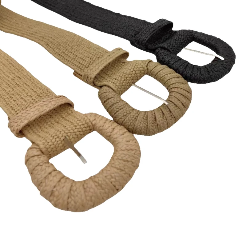 Black handmade woven waistband Summer Patchwork Straw Woven Belt Wide Waistband Fashion Female Waist Belt