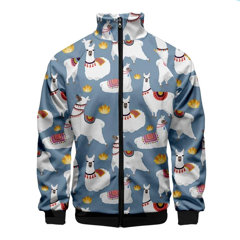 

Newest Alpaca Animel Cute 3D Stand Collar Men Women Zipper Jacket Casual Long Sleeve Jacket Coat Clothes High Quality Unisex Top