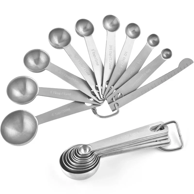 5/6/7/8/9/10Pcs Multipurpose Measuring Spoon with Scale Stainless Steel Measure Scoop kitchen measuring spoons measuring spoon set measuring cup and spoon set For Coffee Powder Sugar Baking Supplies