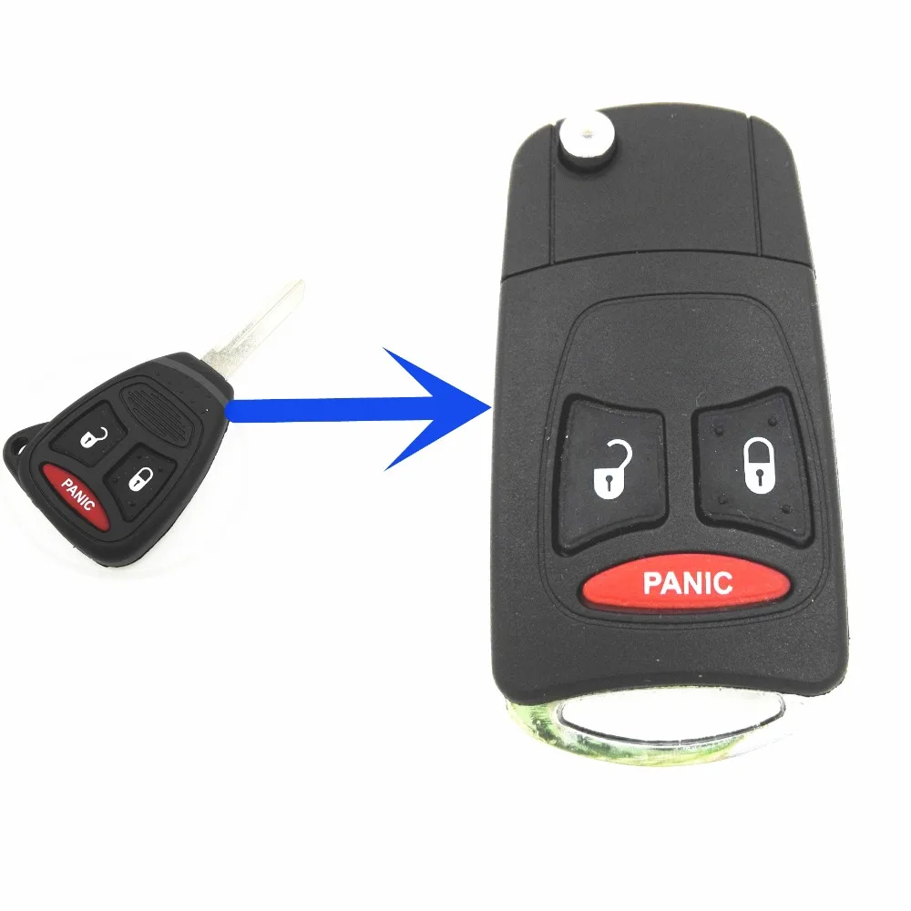 

Panic 2+1 Button Modified Car Remote Case Fob Cover Blank for Dodge Jeep Commander Grand Cherokee Chrysler Aspen Flip Key Shell