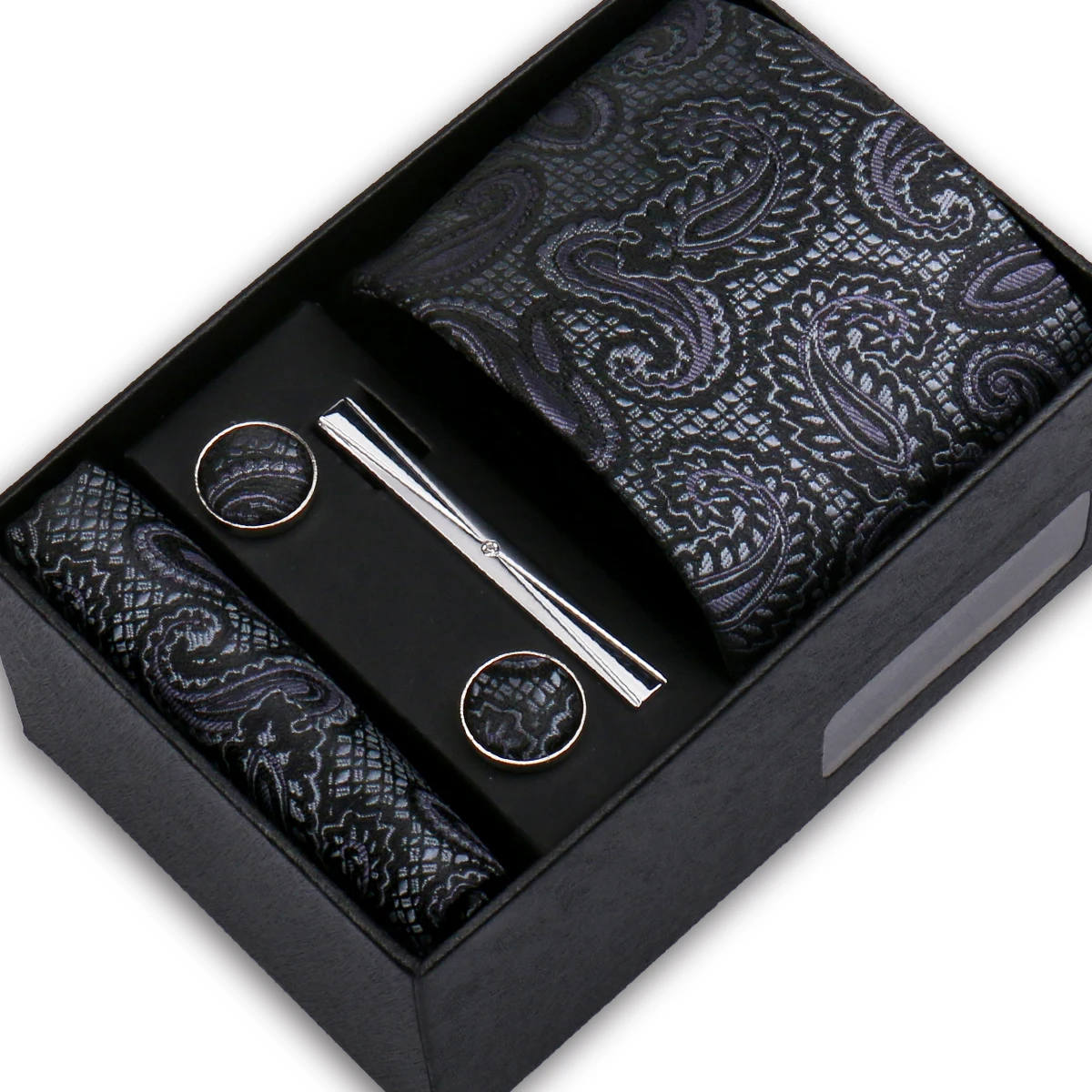 Klassisches Herren-Krawatten-Set, Paisley-Taschentuch-Manschettenknöpfe in Geschenkbox, Jacquard-gewebte Krawatten-Set für Männer, formelle Hochzeit, Modeaccessoires