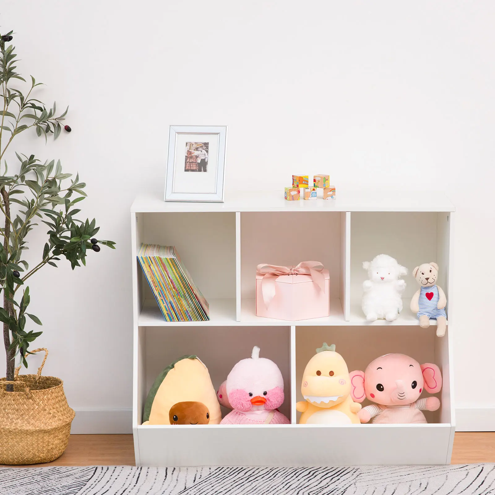 Kids Bookshelf, Bookcase Footboard, Toy Storage Cubby, Children's Toy Shelf, 35.4" L Toy Storage Cabinet Fit for Children's Room 4