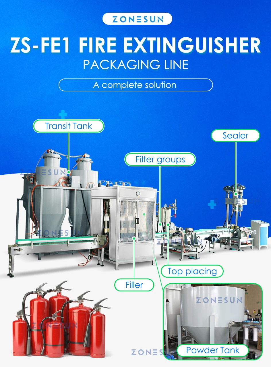 ZONESUN ZS-FE1 Automatic Dry Powder Fire Extinguisher Filling Sealing Labeling Production Line