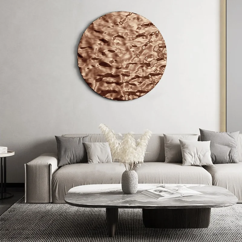 Round Corrugated Mirror Metal Background Wall Decoration, Stainless Steel Pendant, Living Room, Bedroom, Villa Wall Decoration 3