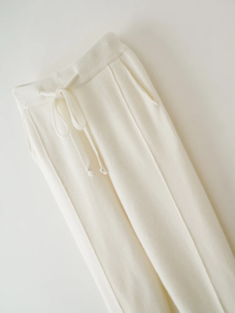 ANGEL 100% Merino Wool Women's Medium Seam Pencil Pants Autumn Winter Cashmere Knitting Pants Simple Style Soft Warm Trousers