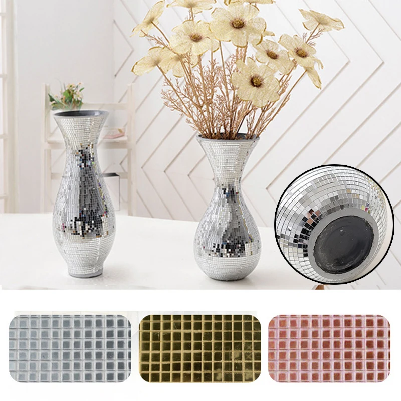 

480PCS Real Glass Wall Sticker Golden DTY Square Mirrors Rose gold Handmade Mosaic Tiles Stickers Craft Background Decor 4x30CM