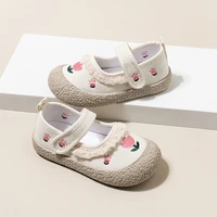 Girls Canvas Shoes Fashion Sweet Embroidery Toddlers Kids Casual Shoes Soft Soled Versatile Children Princess Shoes Ruffled Edge 2