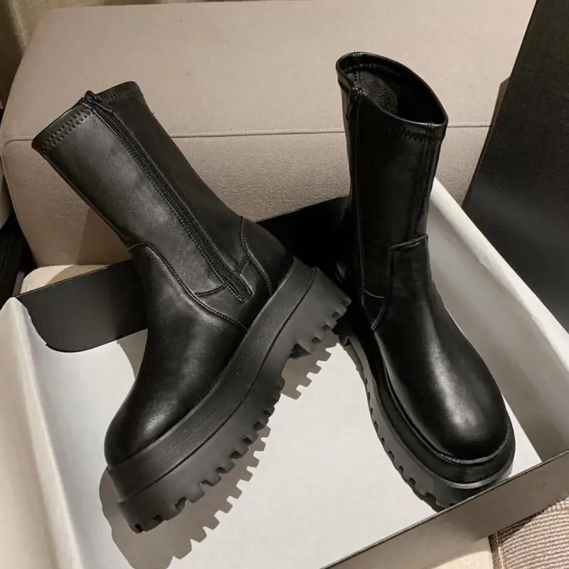 Fashion Platform Women Combat Winter Heels Long Thigh High Botas Zipper Knee High Boots For Girls Mujer 40 women knee boots