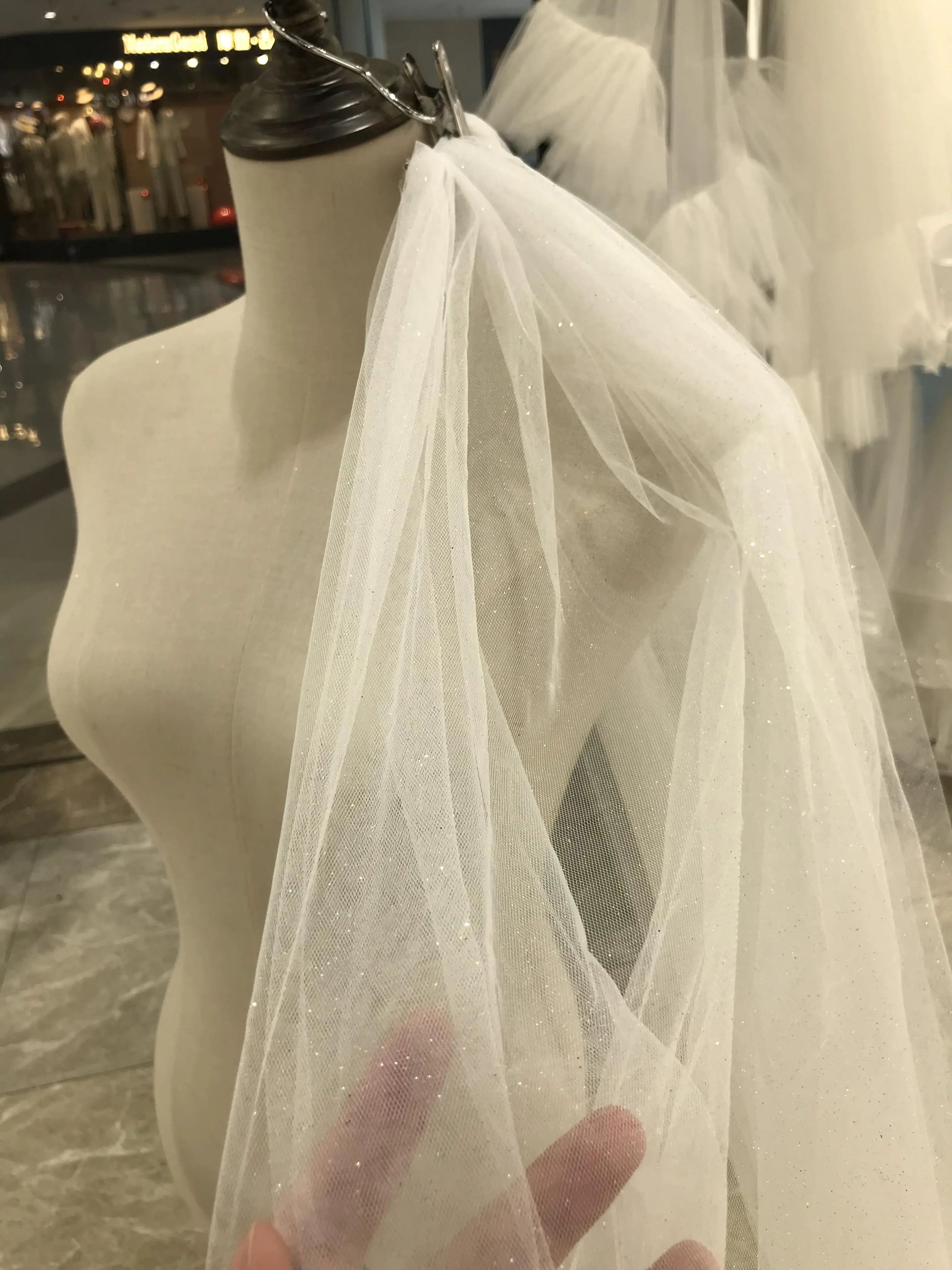 Kisswhitebridal Bridal veils 3x4 meters velos de high quality one layer sparkle crystyles beads bridal long veils