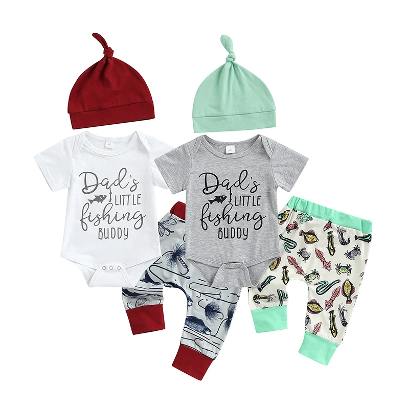 FOCUSNORM 3pcs Newborn Baby Boys Clothes Sets 0-18M Letter Short Sleeve Romper+Animal Printed Pant Hats Clothing |