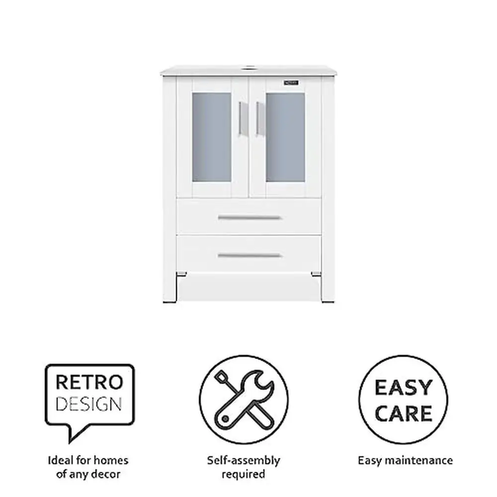 Description Picture 5 of item24" White Bathroom Vanity Stand Cabinet with Blue Boat Tempered Glass Sink & ORB Faucet Spacious Storage High Quality Material &