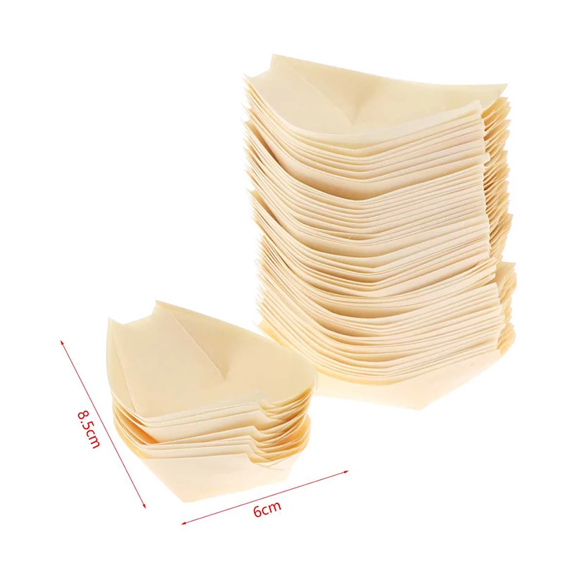 50Pcs Disposable Wooden Boat Plate Sushi Wood Boat Sushi Salad Dessert Bowl Pine Wood Bowl Plate Tray