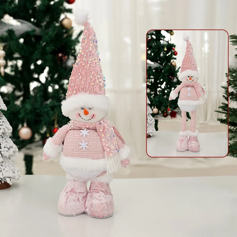 Description Picture 5 of item1pc Christmas pink doll, pink doll with sequined telescopic legs, family holiday decoration, table ornament, Christmas gift