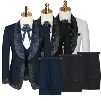 2024 Abiti da uomo di lusso leggeri di alta qualità Set 3 pezzi, abito blazer da festa per banchetti di nozze con gilet di pantaloni, S-3XL