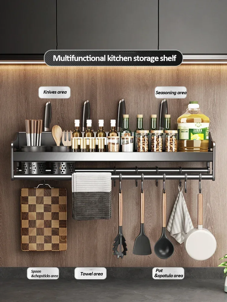 Multifunctional Storage Rack Cutting Board Holder Wall Spice Rack Utensils  for Kitchen Seasoning Rack Spoon Holder Organize 3