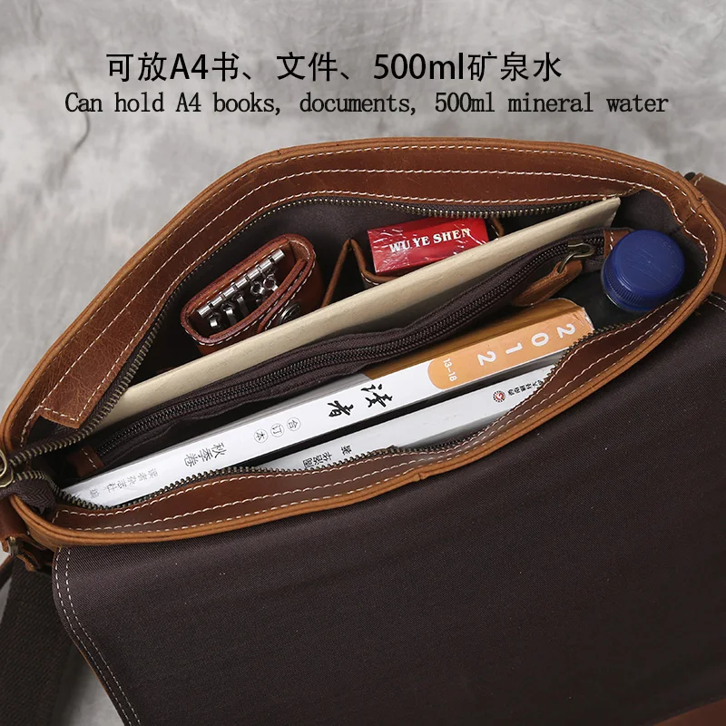 NZPJ New Leather Men's Shoulder Bag Retro Top Layer Cowhide A4 File Men's Bag Brown Handmade Crazy Horse Leather Messenger Bag