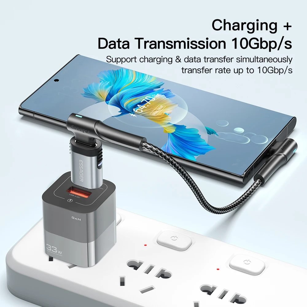 Essager 아이패드 프로 맥북용 마그네틱 어댑터 커넥터, USB C타입 PD 3.0 고속 충전 케이블 컨버터, 24 핀, 100W