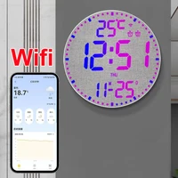 Smart Wifi Colorful LED Large Digital Wall Clock Temperature Date Week Display Dual Alarms Digital Clock 12/24h HomeDecor Remote 1