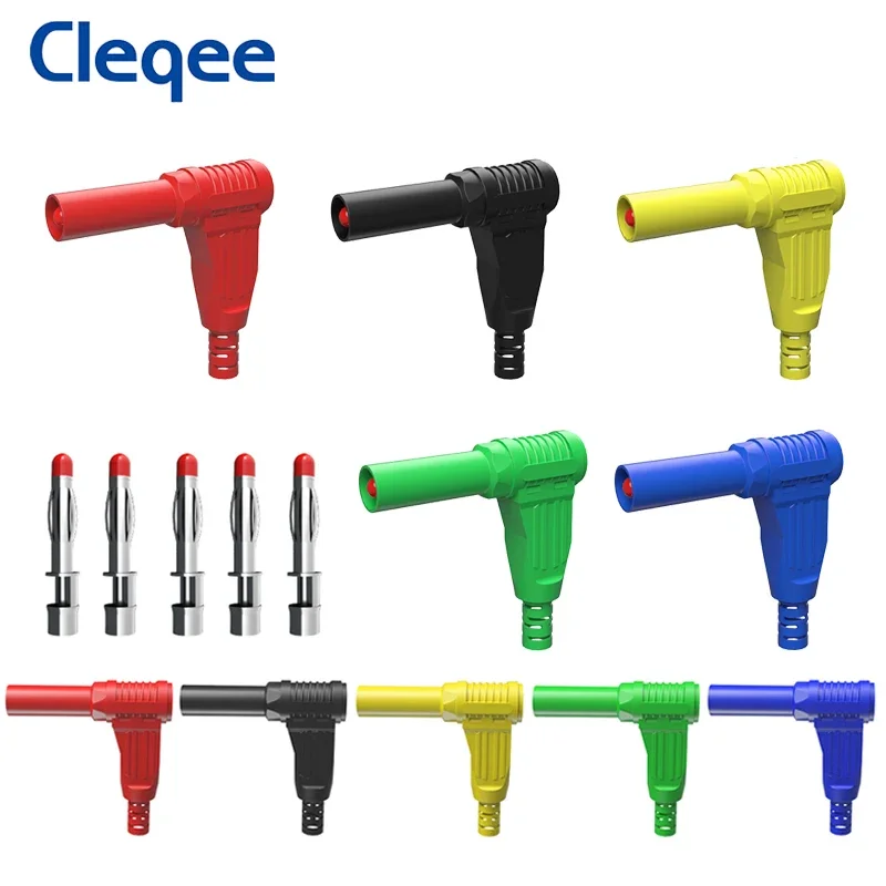 

Cleqee P3014 10pcs Right Angle 4mm Shrouded Banana Plug Safety Type High Quality Self-assembly DIY Connectors 90 Degree Adapter