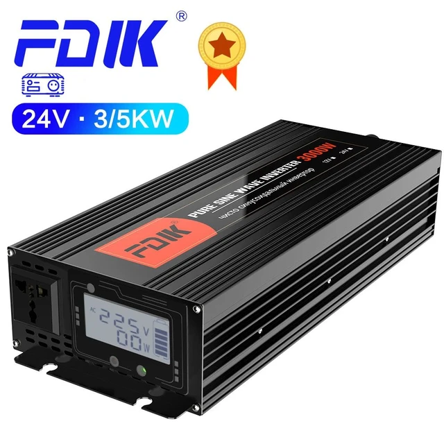 FDIK Power Inverter 24V 220V 3000W 5000W DC 24V To AC 220V LCD