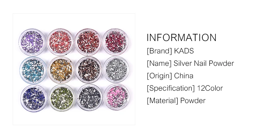 1pcs 12 Colors Silver Nail Glitter Flakes Powder