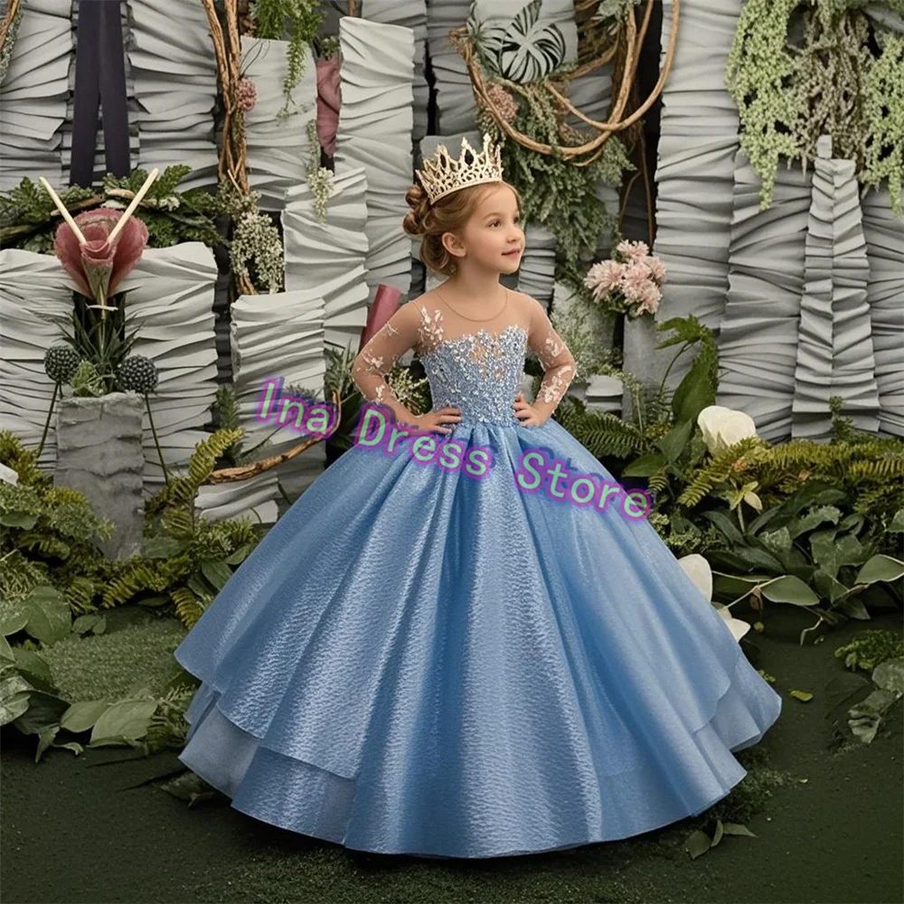 Gold Flower Girl Dress Fluffy Bow Belt Little Princess Girl Prom Dress for Wedding Birthday Party Customised Gowns