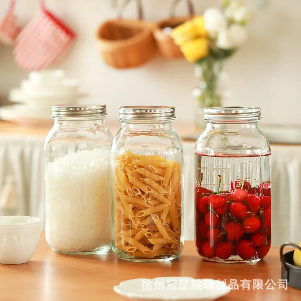 2000ml Glass Mason Jar Wide Mouth with Airtight Metal Lid Safe for Fermenting Kombucha Kefir - Pickling Storing Canning BPA-Free 2