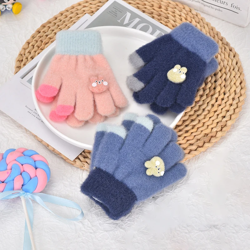 Autumn And Winter Baby Cute Rabbit Color Matching Five-finger Gloves Children's Cute Outdoor Warm Gloves Children's Mittens