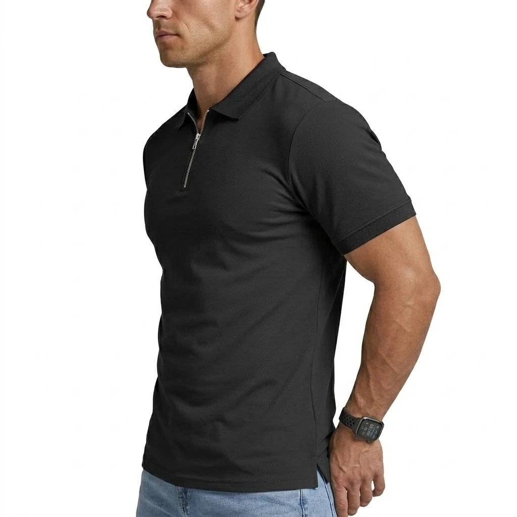 Sommer Herren Kurzarm T-Shirts Lässige Fußballtrikots Reißverschluss-Shirts für Männer Leichte Luxus-Poloshirts für Arbeit Sport Fitness – Detail 3