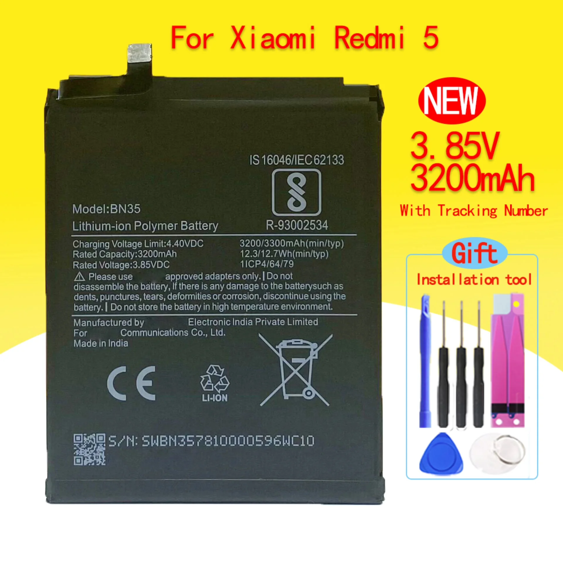 Xiaomi RedMi 5 BN35 Battery 3.85V-12.7Wh 3300mAh Li-ion - Foto 6