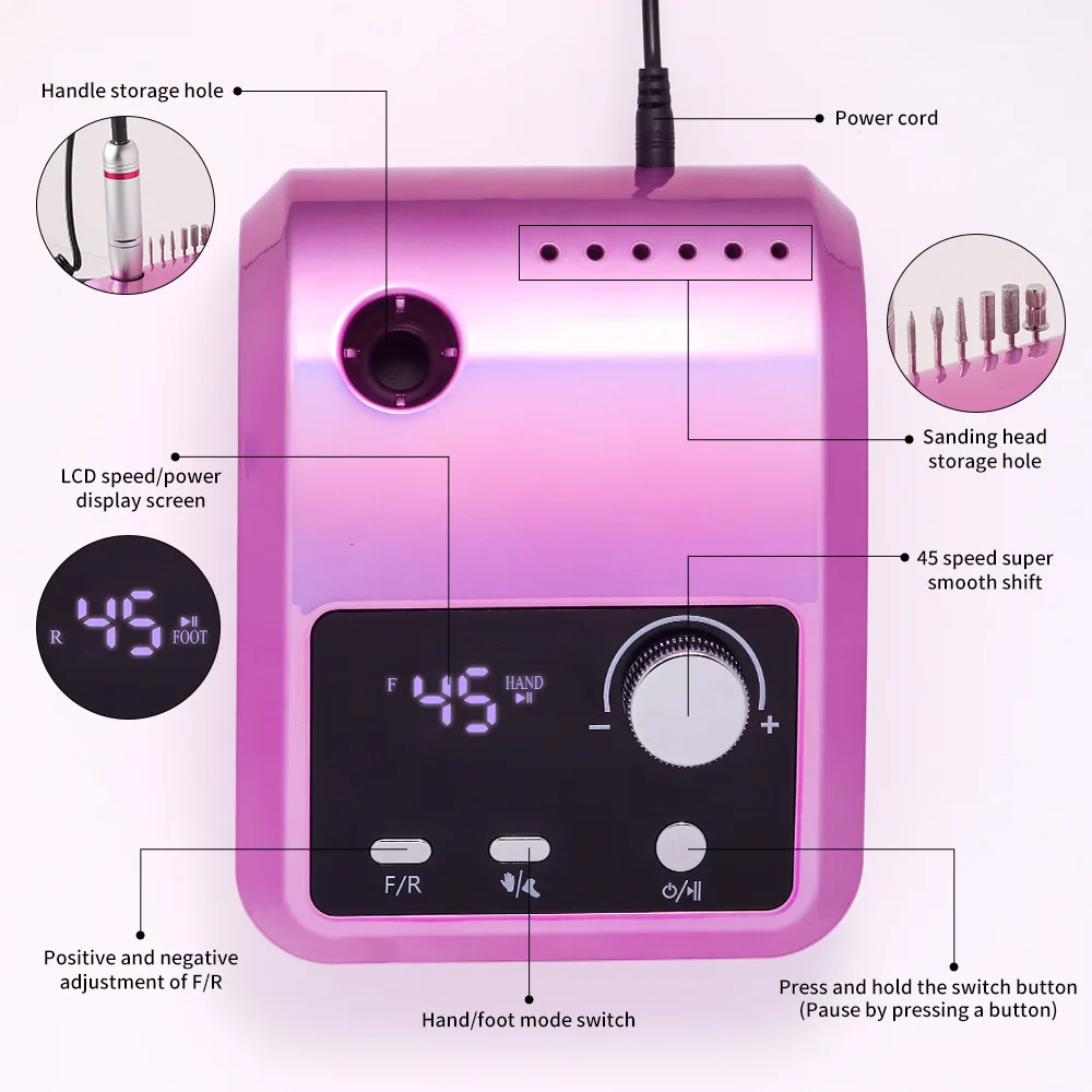 45000RPM Nail Polisher Machine Professional Electric Nail Grinder Nail Polish Remover Foot Grinding Equipment Nail Art Wholesale 3
