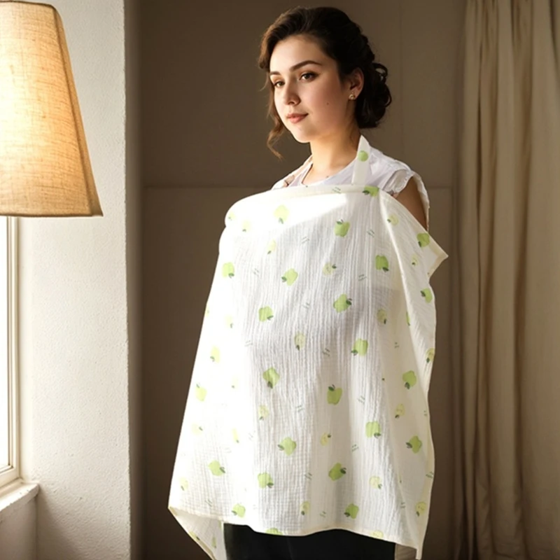 Adjustable Neckline Breastfeeding Cover Cotton Nursing Blanket Privacy Feeding Shawl Lovely Pattern Apron for Travel