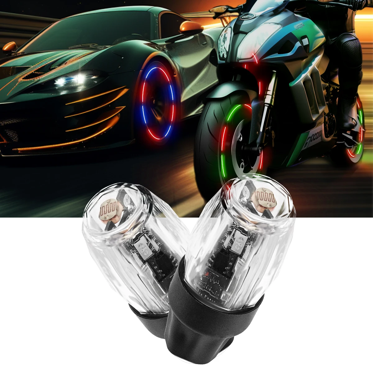 

2Pcs LED RGB Wheel Lights Car Motorcycle Tire Valve Caps Neon Light Ventil Bulb Universal Car Bicycle Valve Cover Auto Exterior