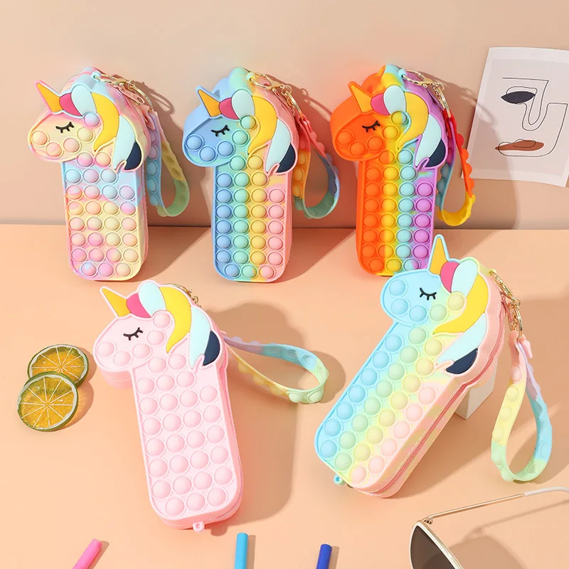 

Unicorn Push Its Bubble Pencil Case Antistress Pops Fidget Toy Bag Children Stress Reliever Squeeze Toys Soft Squishy Kids Gifts