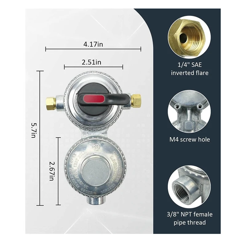 2-Stage Automatic Changeover LP Propane Gas Regulator 1/4 Inch SAE Inverted Flare For RV Trailer Car