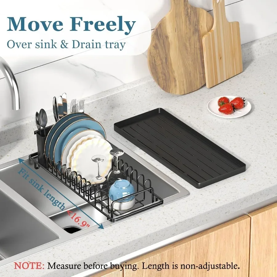 Compact Dish Rack Sink Drying Rack with Silicone Mat Stainless Steel Dish Drainer for Kitchen Sink Cabinet Kitchen Sink Rack Di