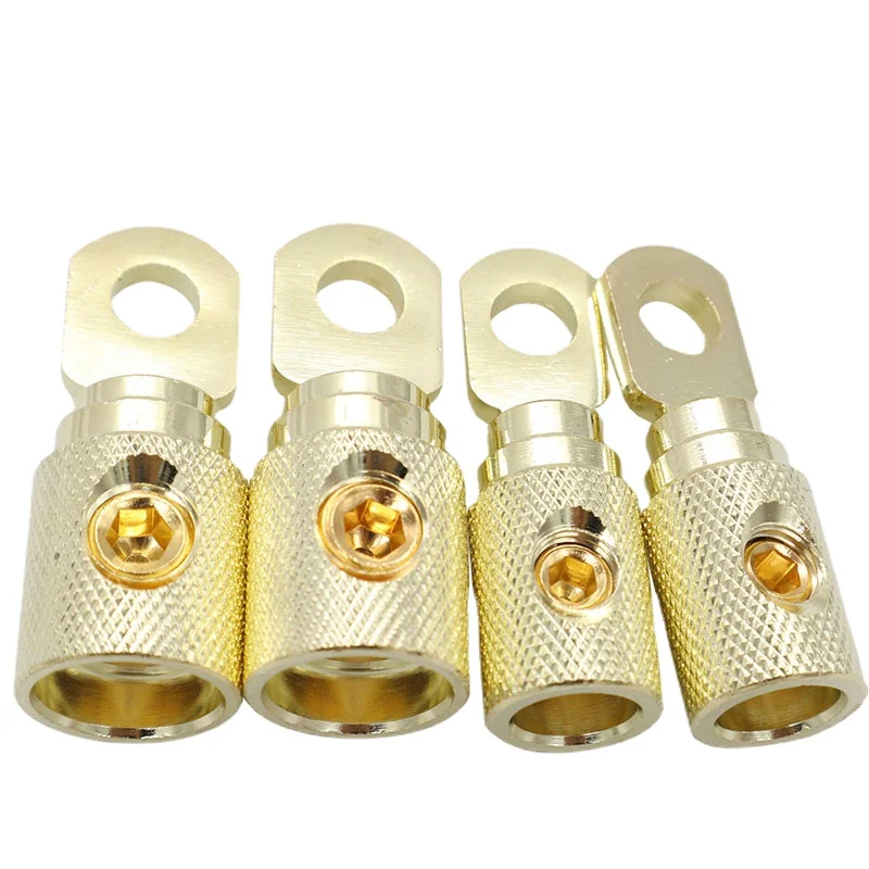 1pc 자동차 오디오 수정 와이어 전원 공급 장치 O 형 터미널 블록 순수 구리 금도금 커넥터 자동차 오디오 앰프 입력 감속기